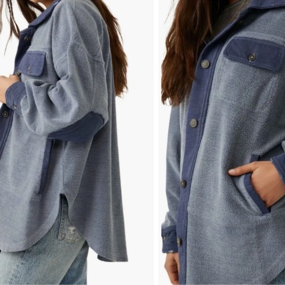 Free People | Navy blue Ruby Fleece button Front Shacket Sz L - Picture 2 of 12